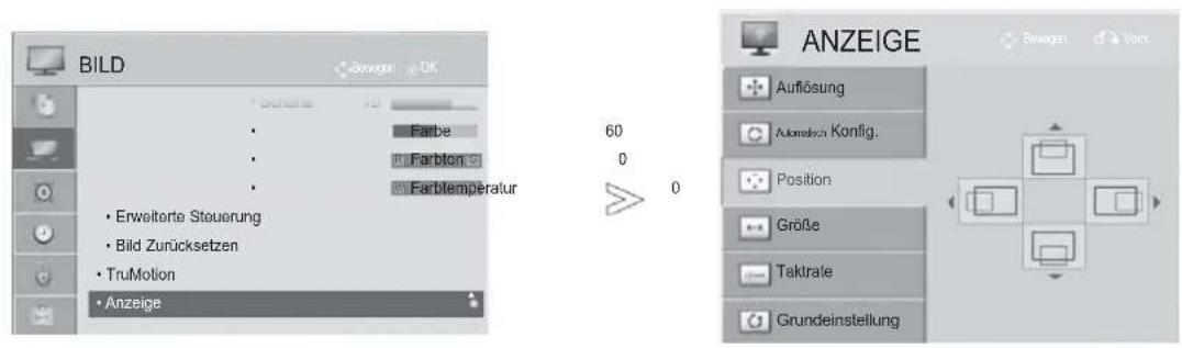 LG 46LD565 - Position, Größe und Taktrate des Bildes anpassen - 1
