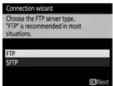Connection wizard Choose the FTP server type. "FTP" is recommended in most situations. FTP SFTP ©KNext