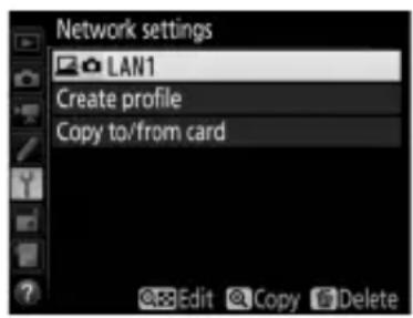 Network settings LAN1 Create profile Copy to/from card Edit Copy Delete
