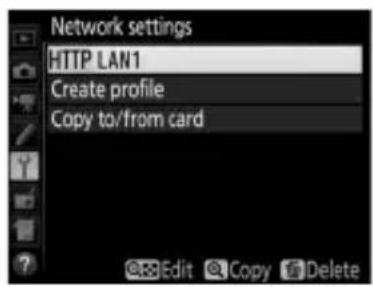 Network settings HTTP LAN1 Create profile Copy to/from card