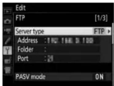 Edit FTP [1/3] Server type FTP Address : 100 100 100 Folder : Port : 24 PASV mode ON