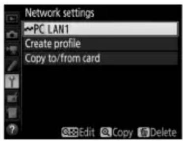 Network settings ~PC LAN1 Create profile Copy to/from card Edit Copy Delete