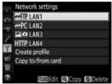 Network settings FTP LAN1 PC LAN2 LAN3 HTTP LAN4 Create profile Copy to/from card