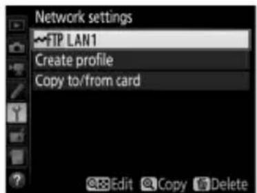 Network settings FTP LAN1 Create profile Copy to/from card