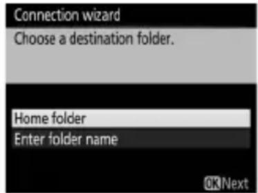 Connection wizard Choose a destination folder. Home folder Enter folder name