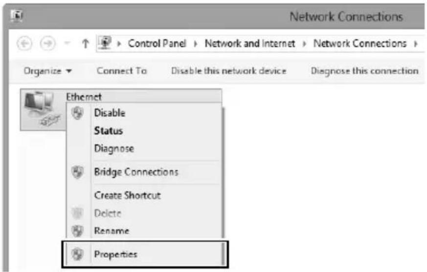 Network Connections Control Panel > Network and Internet > Network Connections > Organize > Connect To Disable this network device Diagnose this connection Ethernet Disable Status Diagnose Bridge Connections Create Shortcut Delete Rename Properties
