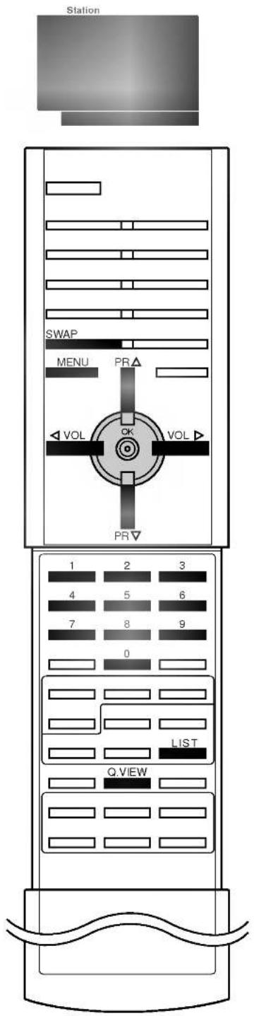 Station SWAP MENU PR VOL OK VOL PR 1 2 3 4 5 6 7 8 9 0 LIST Q.VIEW