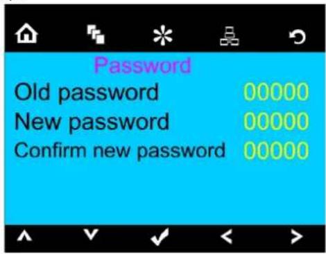 Password Old password 00000 New password 00000 Confirm new password 00000