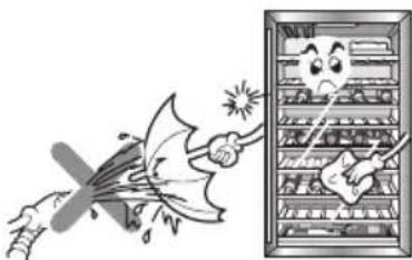 Cartoon illustration showing a person using a tool to cut a leaf with a warning sign, next to an empty refrigerator with visible contents.