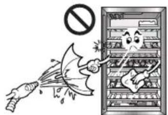 Cartoon illustration showing a hand crashing to a refrigerator with a 'No' sign, symbolizing food safety or disinfection.