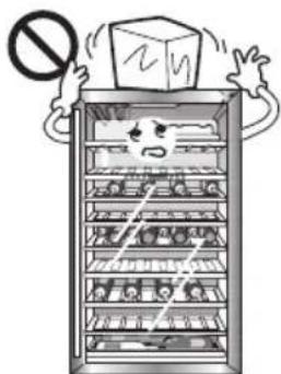 Cartoon illustration of a refrigerator with a 'No' sign and a warning symbol above it