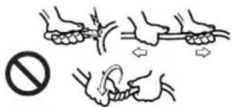 Diagram illustrating hand positioning and knotting process with no sign and directional arrows