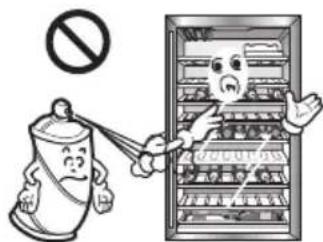 Cartoon illustration showing a toilet and a refrigerator with a 'no alcohol' symbol, depicting a chemical or safety hazard.