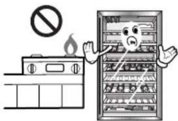 Cartoon illustration showing a fire extinguisher next to a refrigerator with a 'no sign' symbol above, indicating no fire.