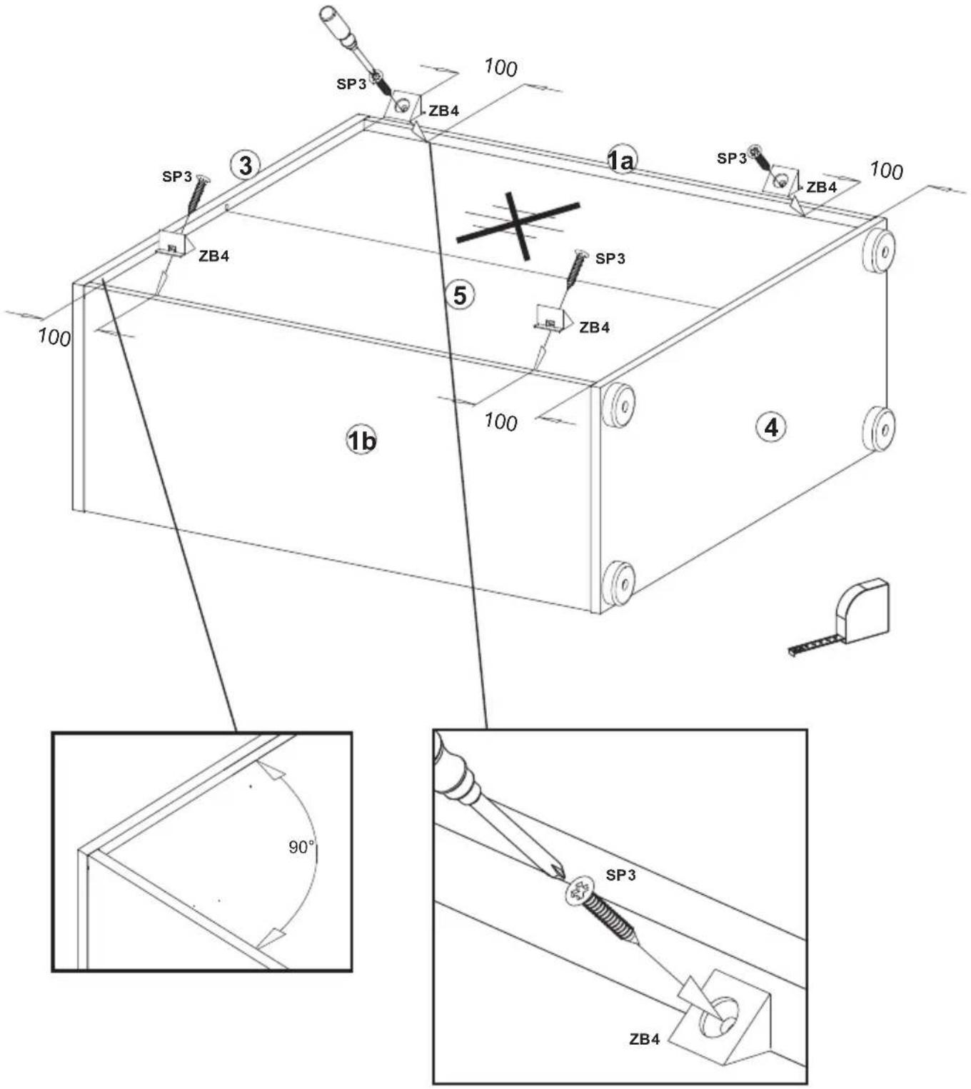 SP3 ZB4 100 SP3 SP3 ZB4 100 SP3 ZB4 1a ③ ZB4 ⑤ SP3 ZB4 100 ④ ①b 90° SP3 ZB4