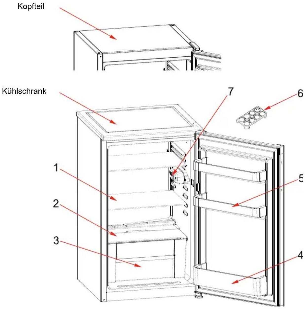 Kopfteil Kühlschrank 1 2 3 4 5 6 7