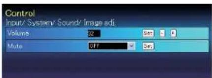 Control Input/ System/ Sound/ Image adj. Volume 32 Set 0 Mute SFF Set