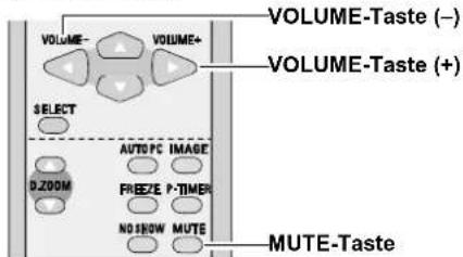 VOLUME-Taste (−) VOLUME-Taste (+) SELECT AUTO PC IMAGE DZOOM FREEZE P-TIMER NO SHOW MUTE MUTE-Taste