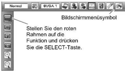 Normal SVGA 1 Bildschirmmenüsymbol Stellen Sie den roten Rahmen auf die Funktion und drücken Sie die SELECT-Taste.