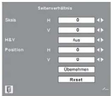 Seiterverhältnis Skaia H 0 V 0 H&V Aus Position H 0 V 0 Übernehmen Reset