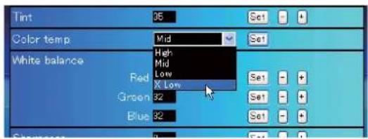 Tint 35 Color temp Mid High Mid Low X Low Red Green 32 Blue 32 Set Set Set Set Set Set Set Set