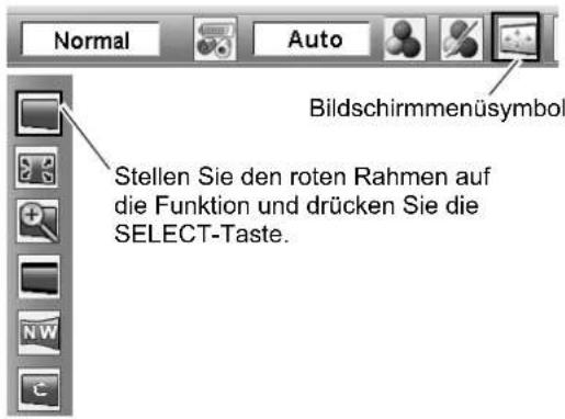 Normal Auto Bildschirmmenüsymbol Stellen Sie den roten Rahmen auf die Funktion und drücken Sie die SELECT-Taste.