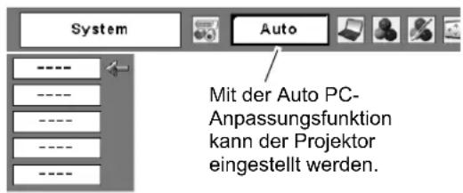 System ---- ---- ---- ---- ---- Auto Mit der Auto PC- Anpassungsfunktion kann der Projektor eingestellt werden.