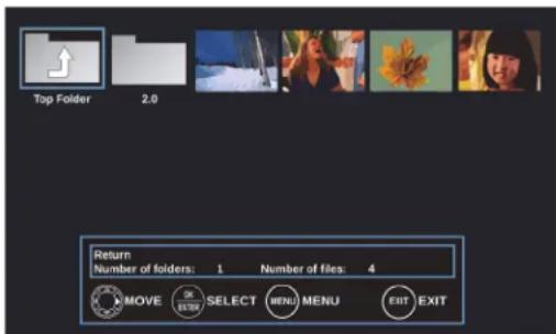 Top Folder 2.0 Return Number of folders: 1 Number of files: 4 MOVE SELECT MENU MENU EXIT EXIT