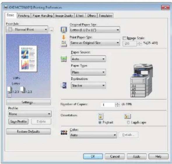 OKI MC780f+ - Setting the print options on each tab according to how you want to print. - 1