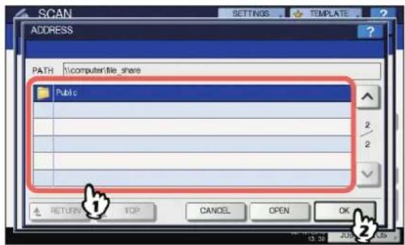 OKI MC780f+ - If SMB is selected for the file destination, select the folder to be stored. - 1