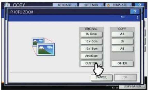 OKI MC780f+ - ■ Setting photo originals in other sizes 1 Press [CUSTOM] on the touch panel. - 1