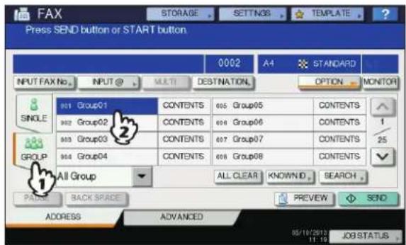 OKI MC780f+ - Press [GROUP] tab to display the list of the groups, and then press the group name. - 1