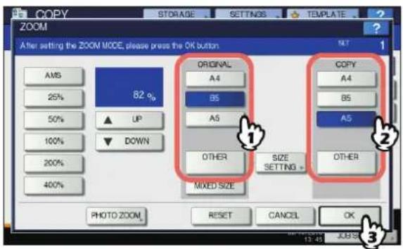 OKI MC780f+ - Select the desired sizes for the original and copy paper, and then press [OK]. - 1