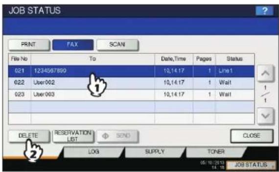 OKI MC780f+ - Select the reserved transmission you want to delete, and then press [DELETE]. - 1