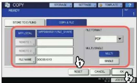 OKI MC780f+ - Press the necessary buttons for entering information about the data to be stored. Then press [OK]. - 1