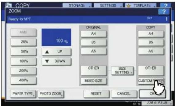 OKI MC780f+ - Press [CUSTOM PAPER] on the touch panel. - 1