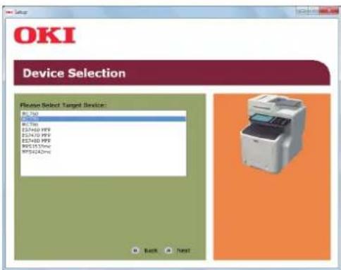 OKI MC780f+ - Select the device you want to use and click "Next". - 1