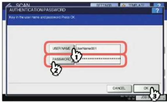 OKI MC780f+ - On the AUTHENTICATION screen, complete the user authentication. - 1