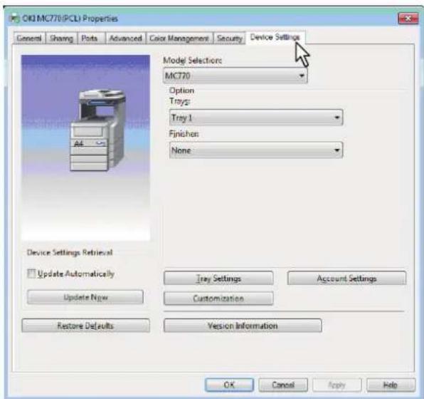 OKI MC780f+ - Display the [Device Settings] tab menu, and set the following options. - 1