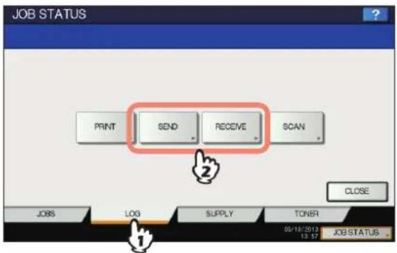 OKI MC780f+ - Select the [LOG] tab, and then press [SEND] or [RECEIVE]. - 1