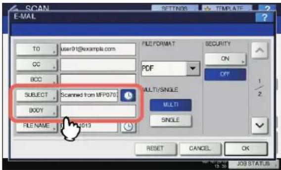 OKI MC780f+ - Press [SUBJECT] and [BODY] and enter each item. - 1