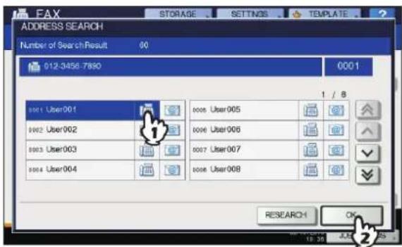 OKI MC780f+ - The search result is displayed. Press the desired FAX icon ( ), and then press [OK]. - 1