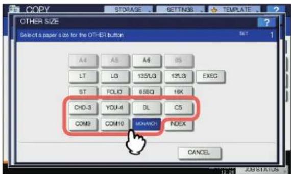 OKI MC780f+ - Press the button of the same size as the envelope you placed on the multi-purpose tray. - 1