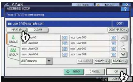 OKI MC780f+ - Specify the e-mail address(es) that you want to send to. - 1
