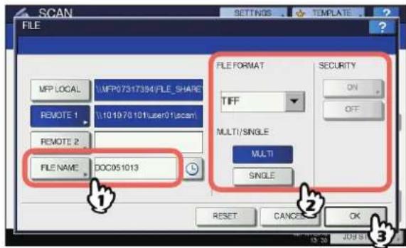 OKI MC780f+ - Define the settings for the new file as required. - 1
