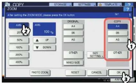 OKI MC780f+ - Select the desired paper size, press [AMS] and then [OK]. - 1