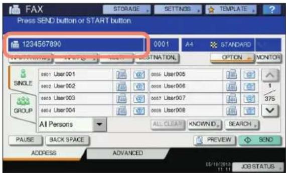 OKI MC780f+ - Confirm the fax number displayed on the fax screen. - 1