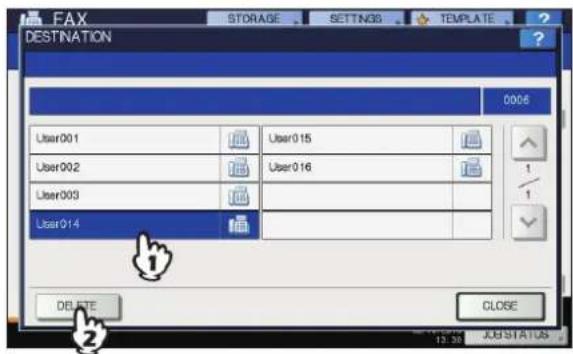OKI MC780f+ - The recipient list screen is displayed. Select the recipient you want to delete, and then press [DELETE]. - 1