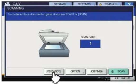 OKI MC780f+ - The confirmation screen for the next original is displayed. Press [JOB CANCEL]. - 1