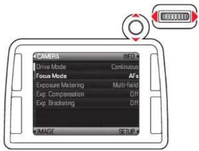 CAMERA INFO Drive Mode Continuous Focus Mode AFs Exposure Metering Multi-Field Exp. Compensation Off Exp. Bracketing Off IMAGE SETUP
